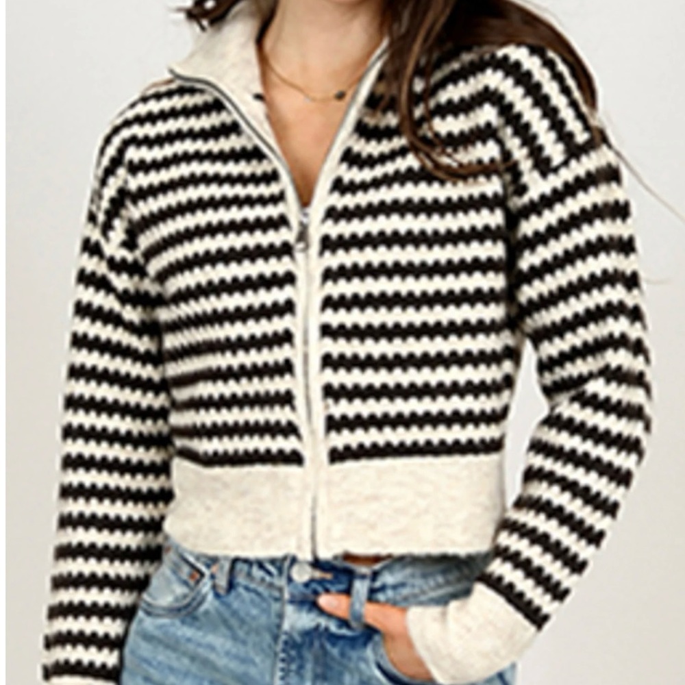 RD Style striped zip cardigan.